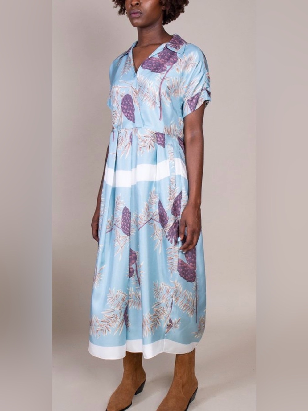 Rachel Comey 100% Silk Tempo Blue and Purple Pinecone Printed Midi Dress
